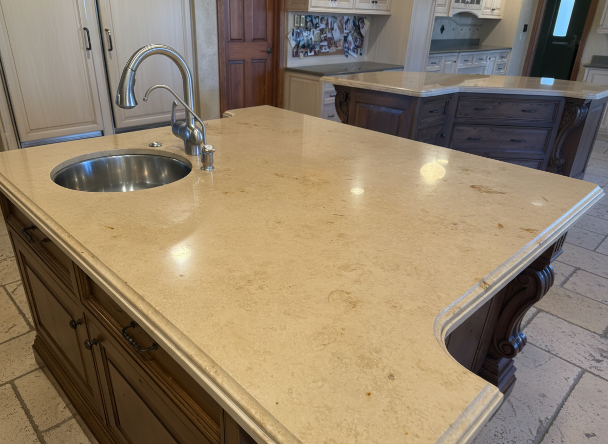 Limestone Island Countertop Polishing