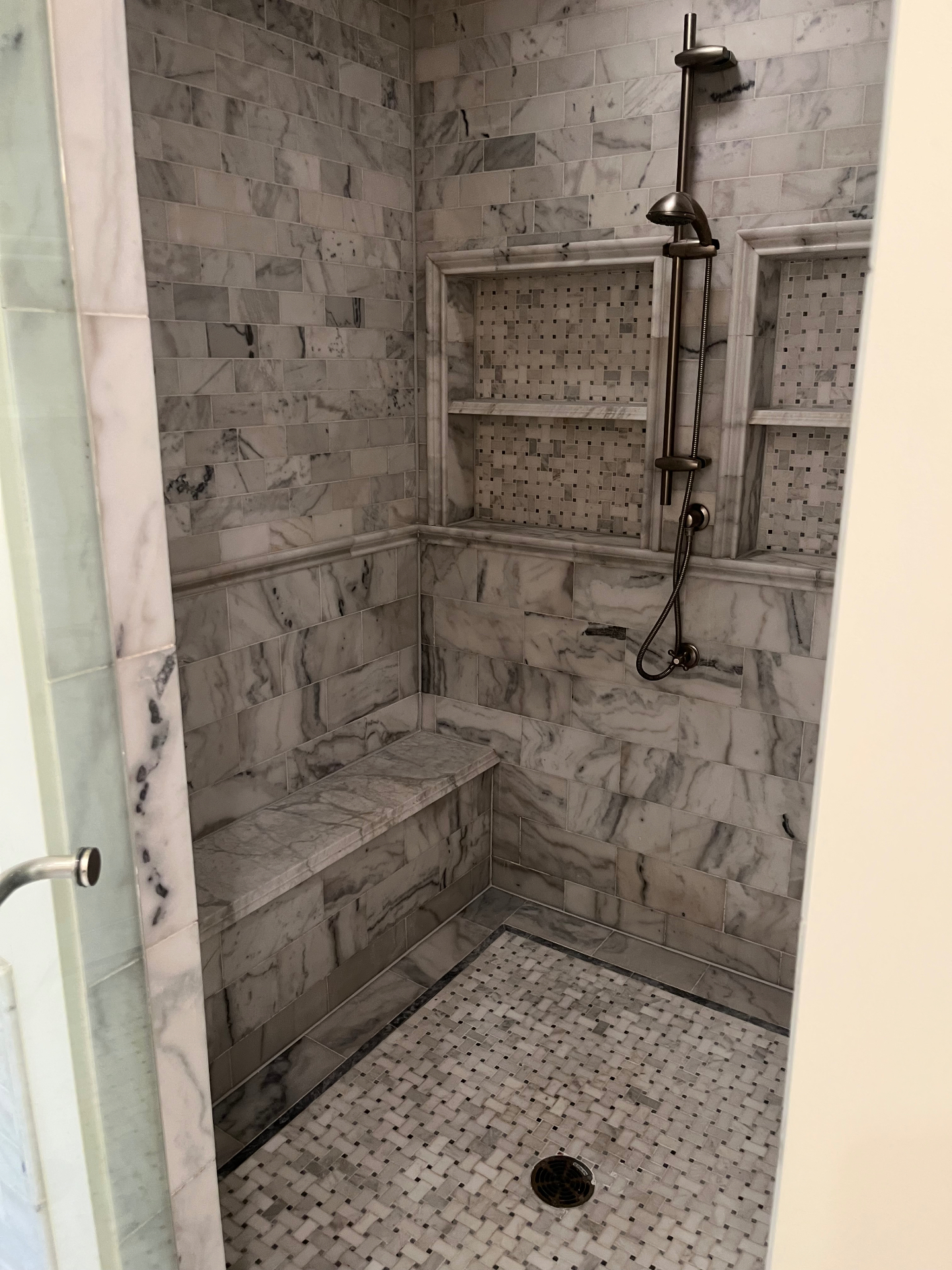 Glencoe Marble Shower Bench & Grout Restoration