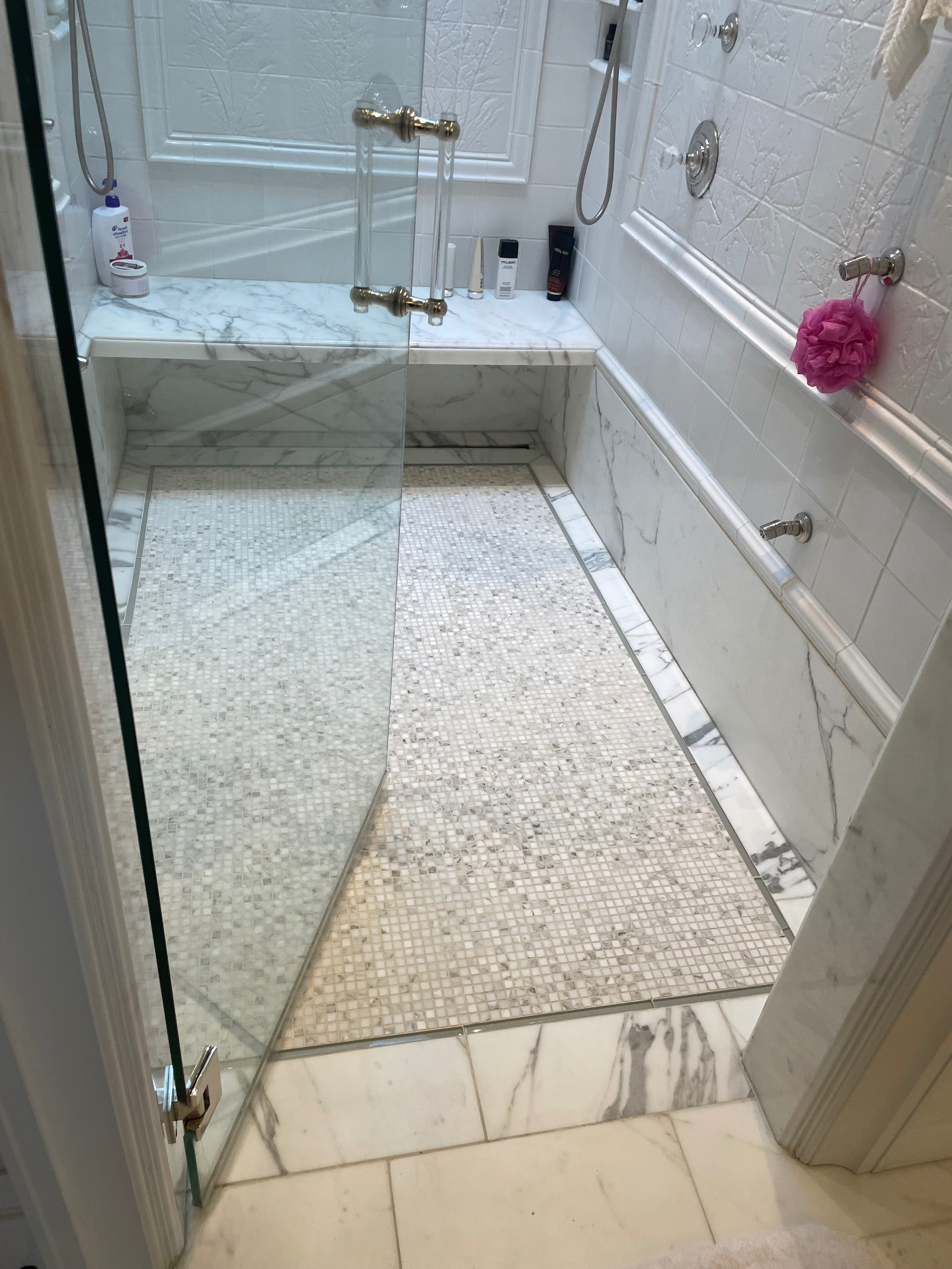 Lake Bluff Marble Shower Caulking & Mosaic Floor Restoration