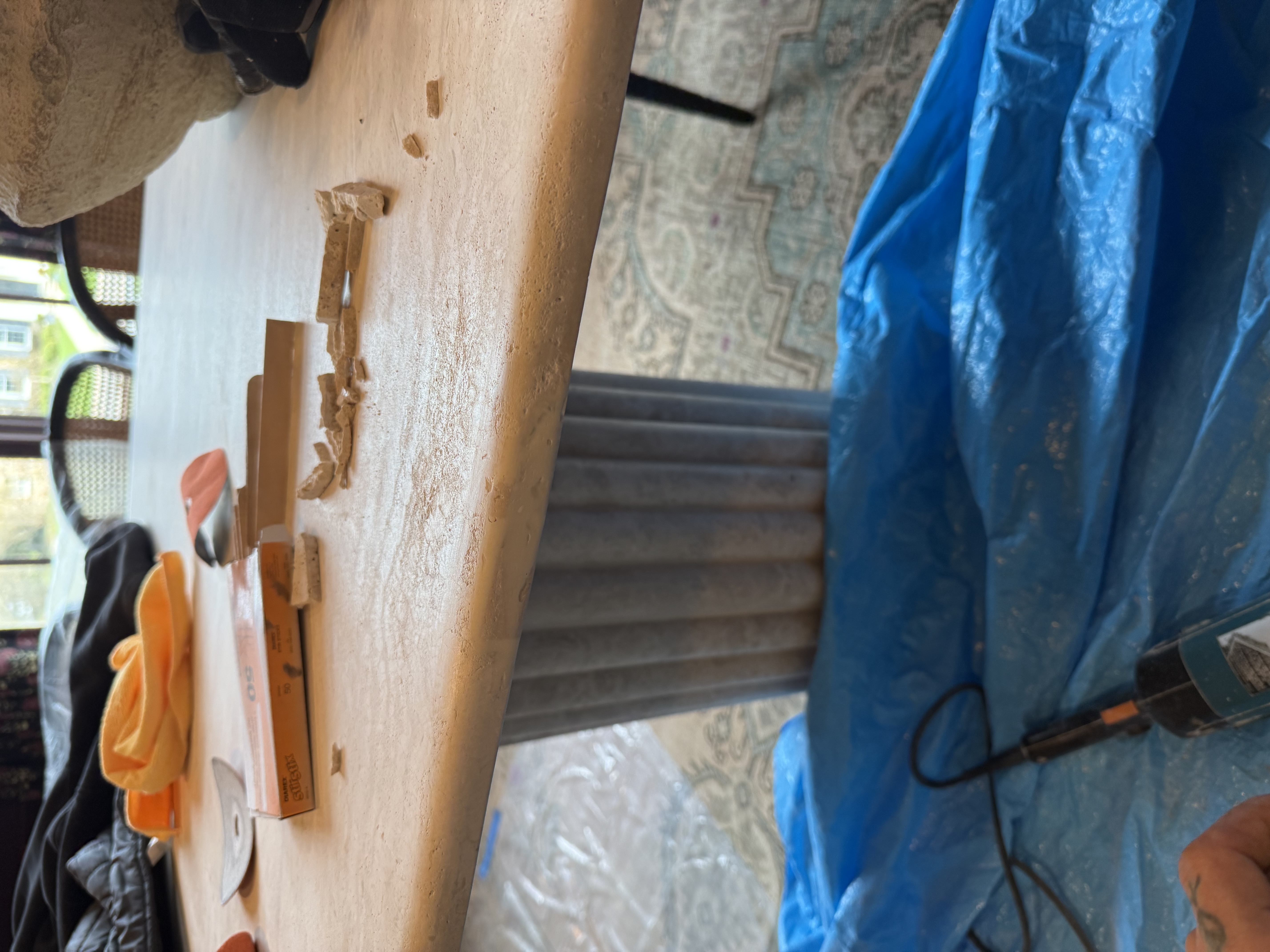 After — Travertine Table Gouge Repair in Schaumburg