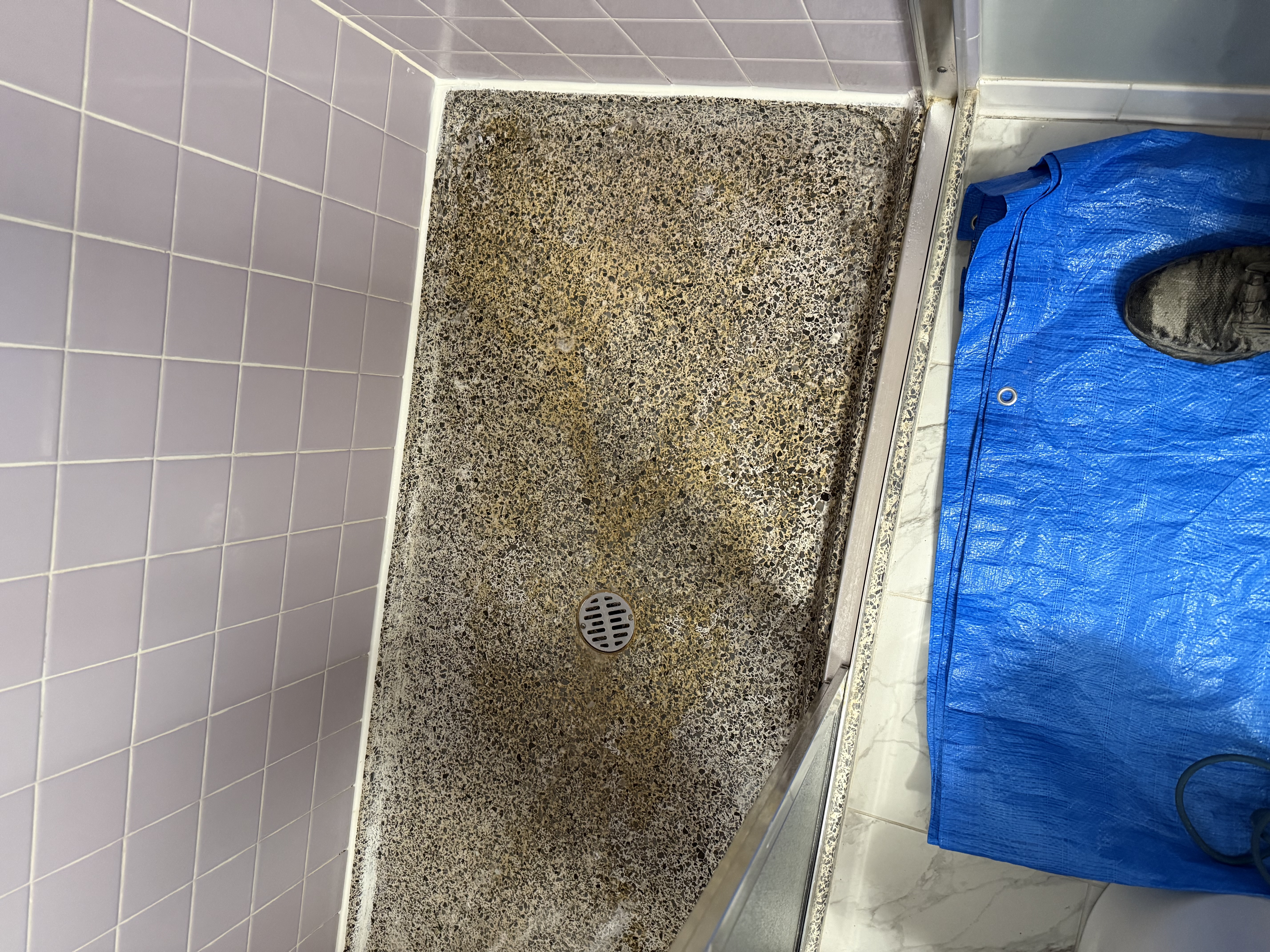 Before — Terrazzo Shower Pan Restoration in Vernon Hills